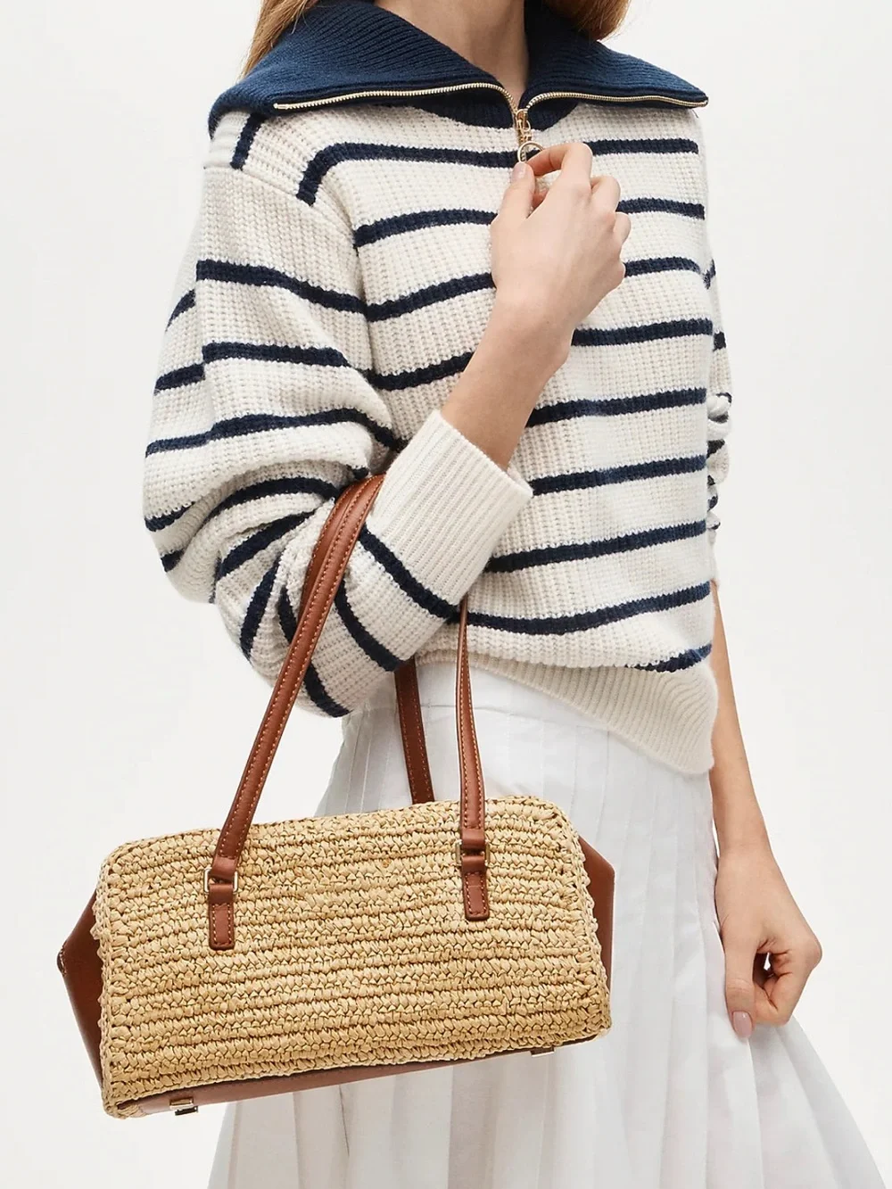 J Crew Delphine handknotted shoulder bag in straw and leather #OA1 - Picture 4 of 17
